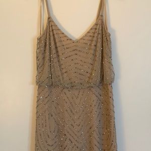 ART DECO BEADED BLOUSON GOWN IN SILVER NUDE